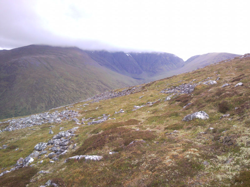 Looking towards Creag Meagaidh from below the clouds at 750m